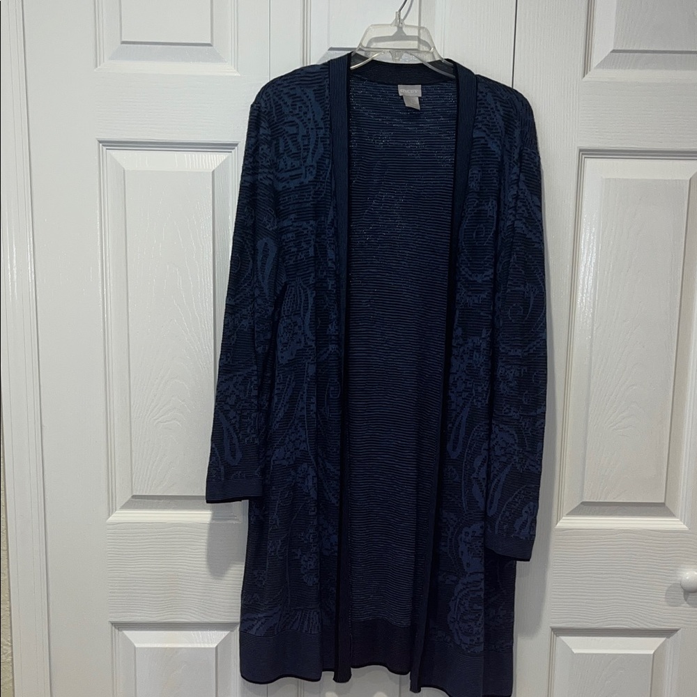 Chico's Textured Blue Knit Sweater knee length Chicos size 3
